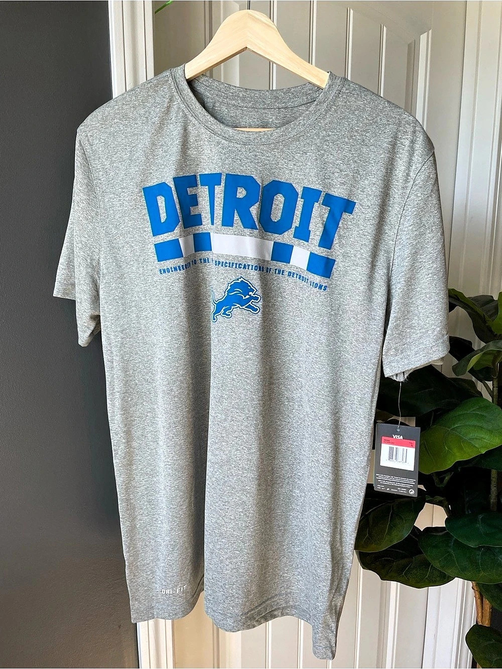 Nike Detroit Lions Shirt NWT Gray Overlap Lockup Tri-Blend NFL Men’s Size L